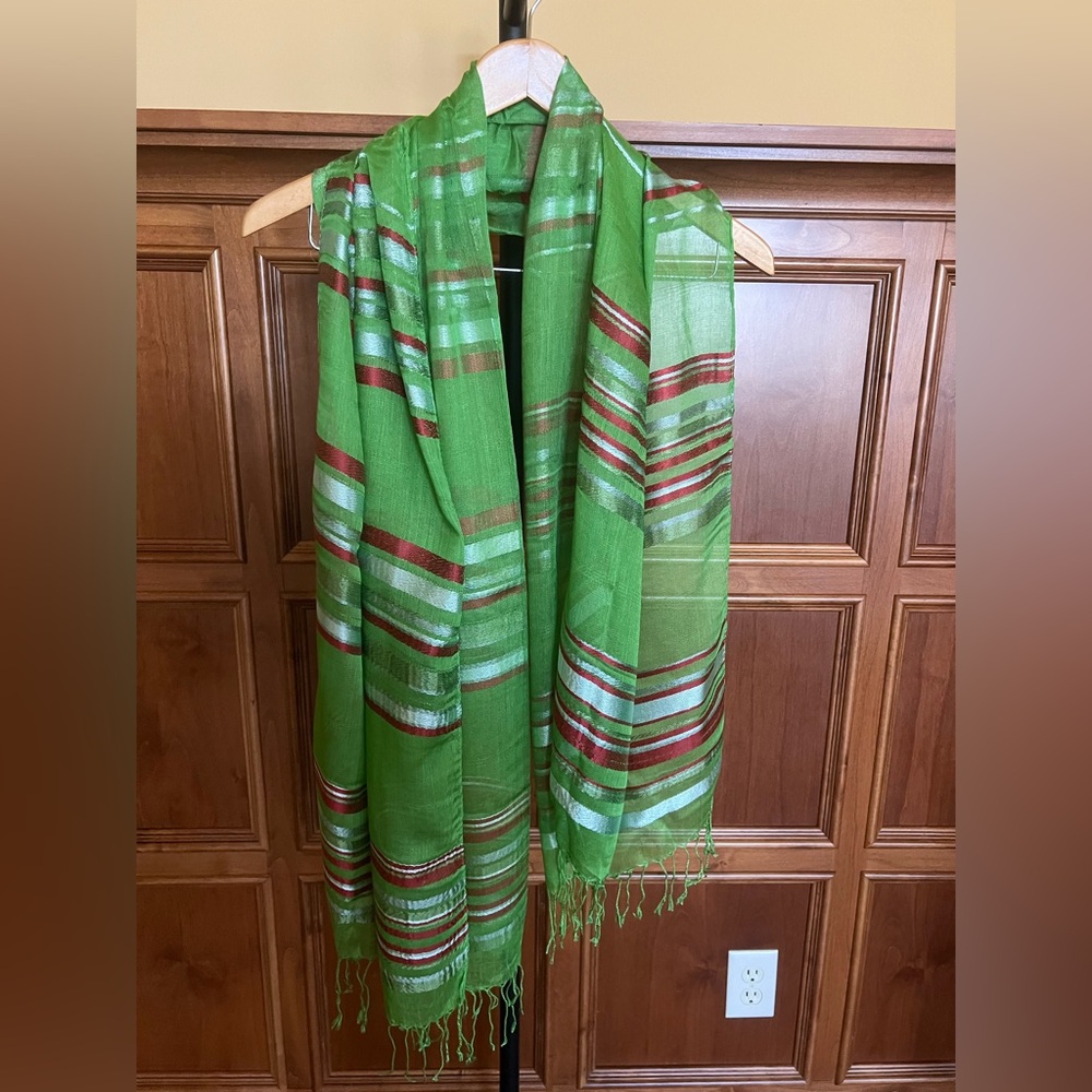 Moroccan Scarf Green Striped Multicolor One Size - Picture 10 of 12